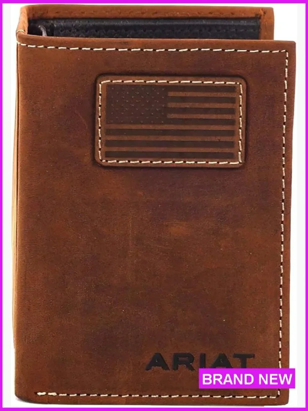 Tri-Fold Wallet Western Style Embroidered Patch Classic Men's Accessory